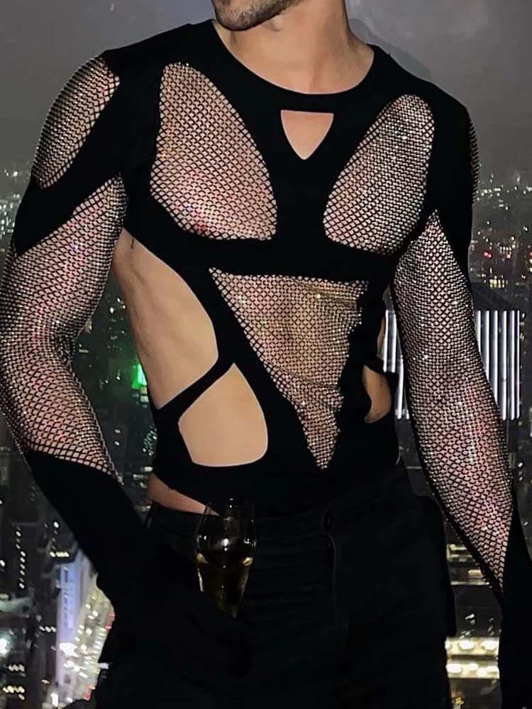 Men's Mesh Cutout See-Through Bodysuit