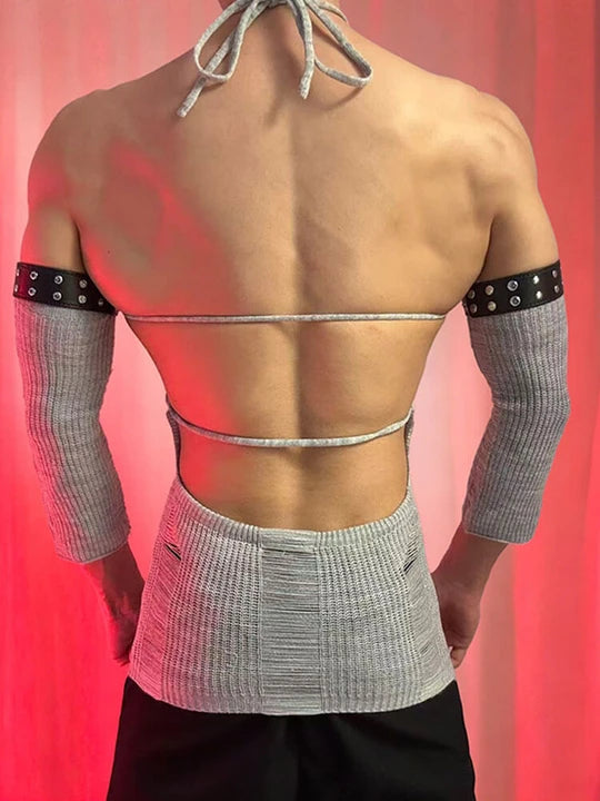 Men's Cut-Out Halter-Neck Backless Knit Sweater