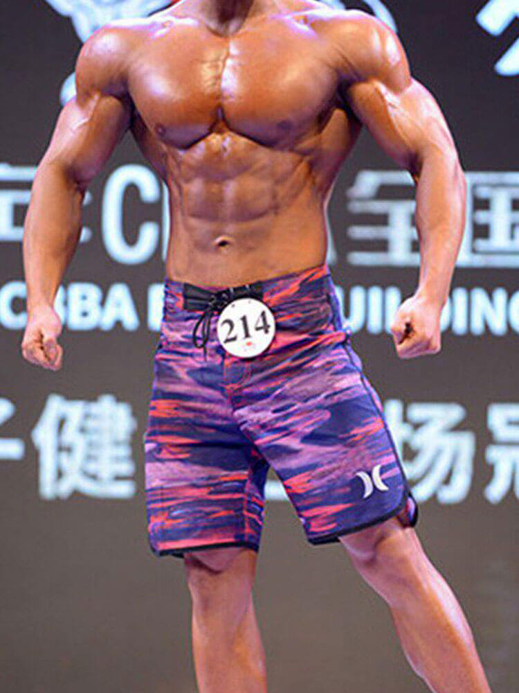 Men's Printed Bodybuilding Beach Drawstring Shorts