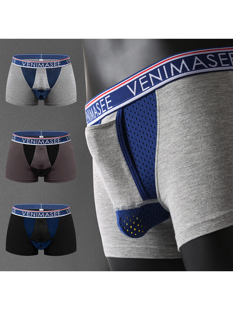 Men's Sexy Ice Silk Pouch-Separating Boxer Briefs Set