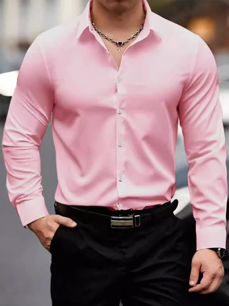 Men's Solid Color Long-Sleeved Casual Suit Shirt