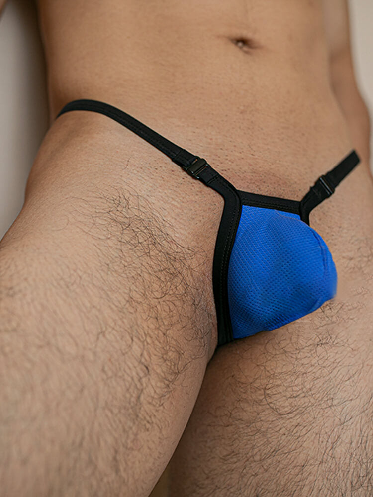 Men's Removable Pouch Thin Strap Colorblock Thong