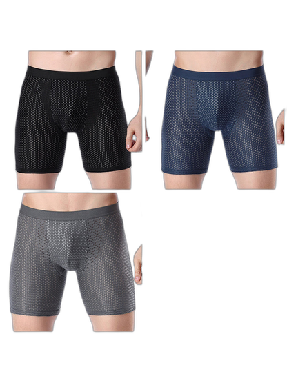 3 Pack Men’s Anti-chafing Mesh Long Boxer Briefs