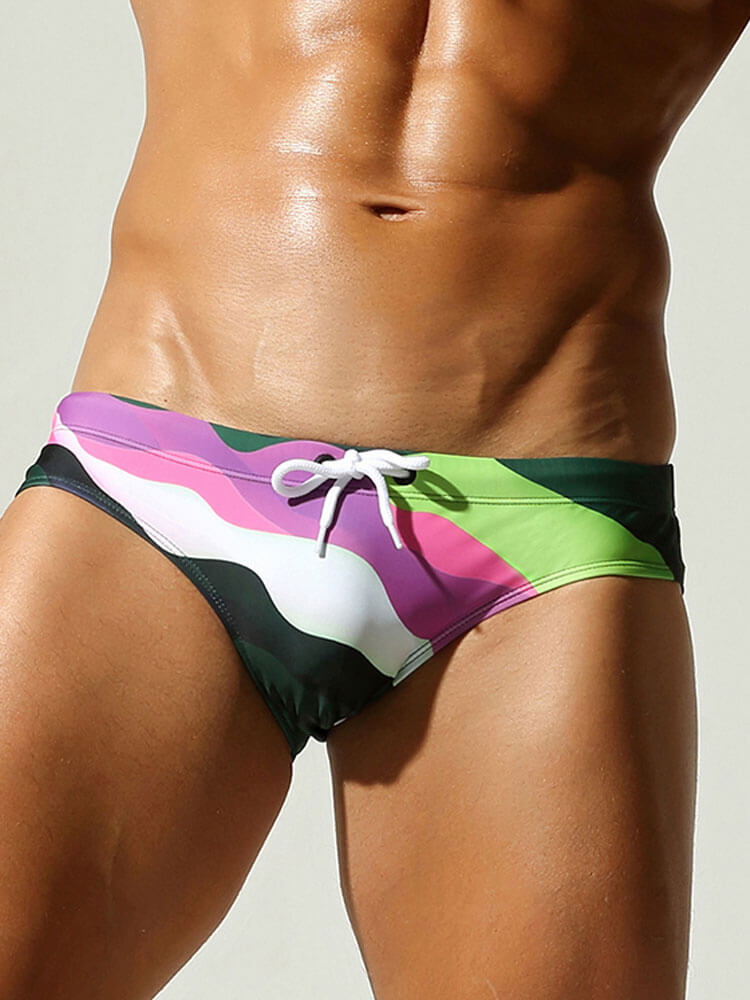Men's Sexy Color-Block Beach Drawstring Swim Briefs