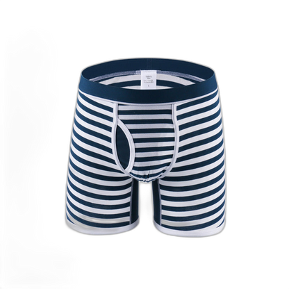 Men's Fly Front with Pouch Striped Cotton Boxer Briefs
