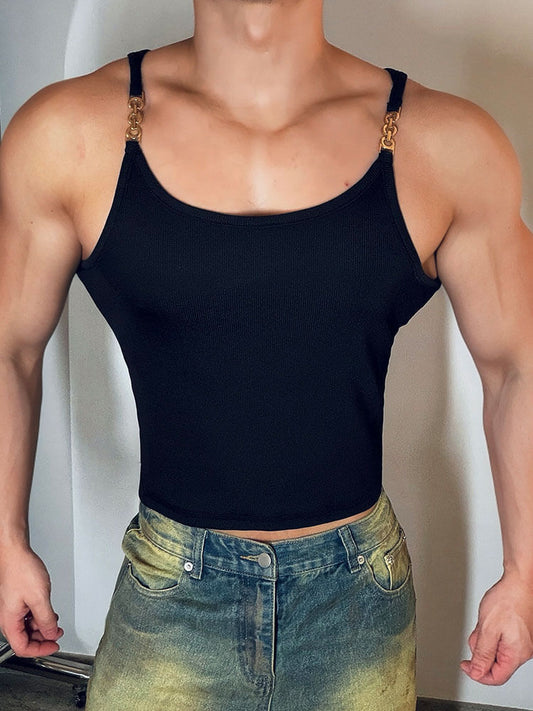 Men's Solid Metal Buckle Patchwork Sports Vest