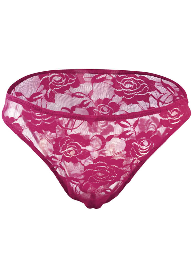 Men's Mesh Transparent Rose Lace Briefs