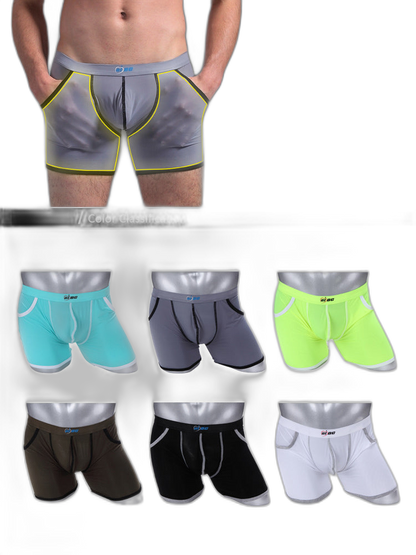 3 Pack Men's Long Leg Boxer Briefs Made of Ultra-Thin Ice Silk with Anti-Wear Elastic