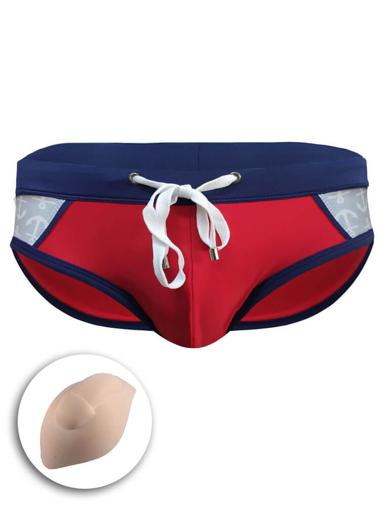 Men's Sexy Color-Block Drawstring Beach Swim Briefs