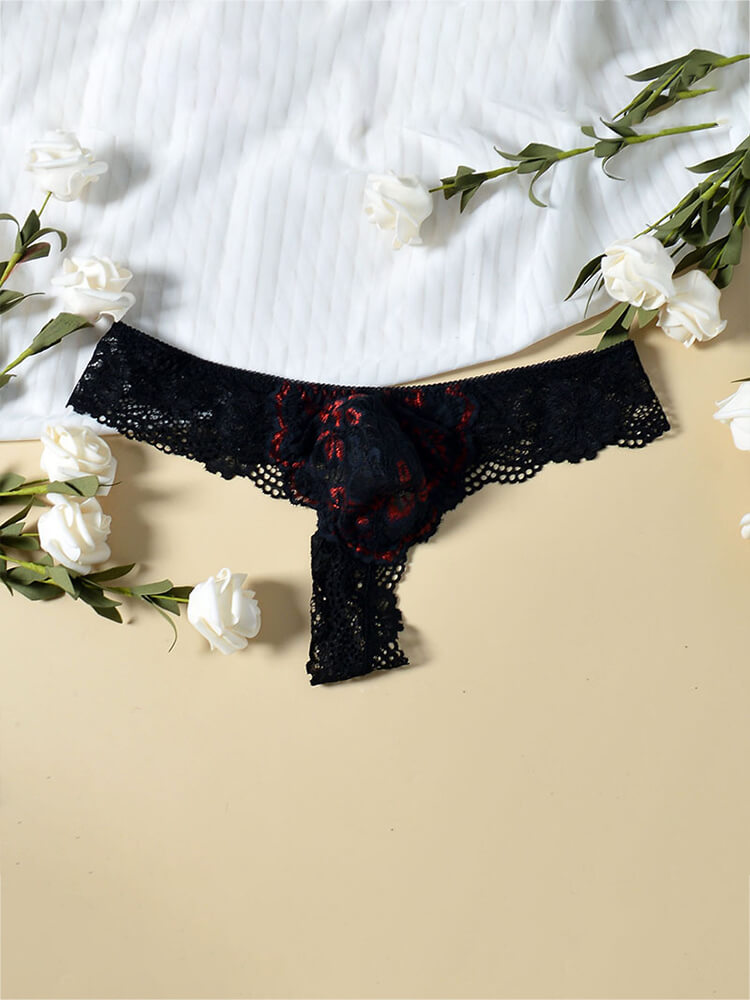 Men's French Floral Lace Thin Mesh Thong