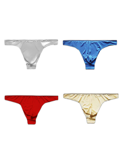 4 Pack Men's Seamless Ice Silk Sports Sexy Solid Color Thong & Strings