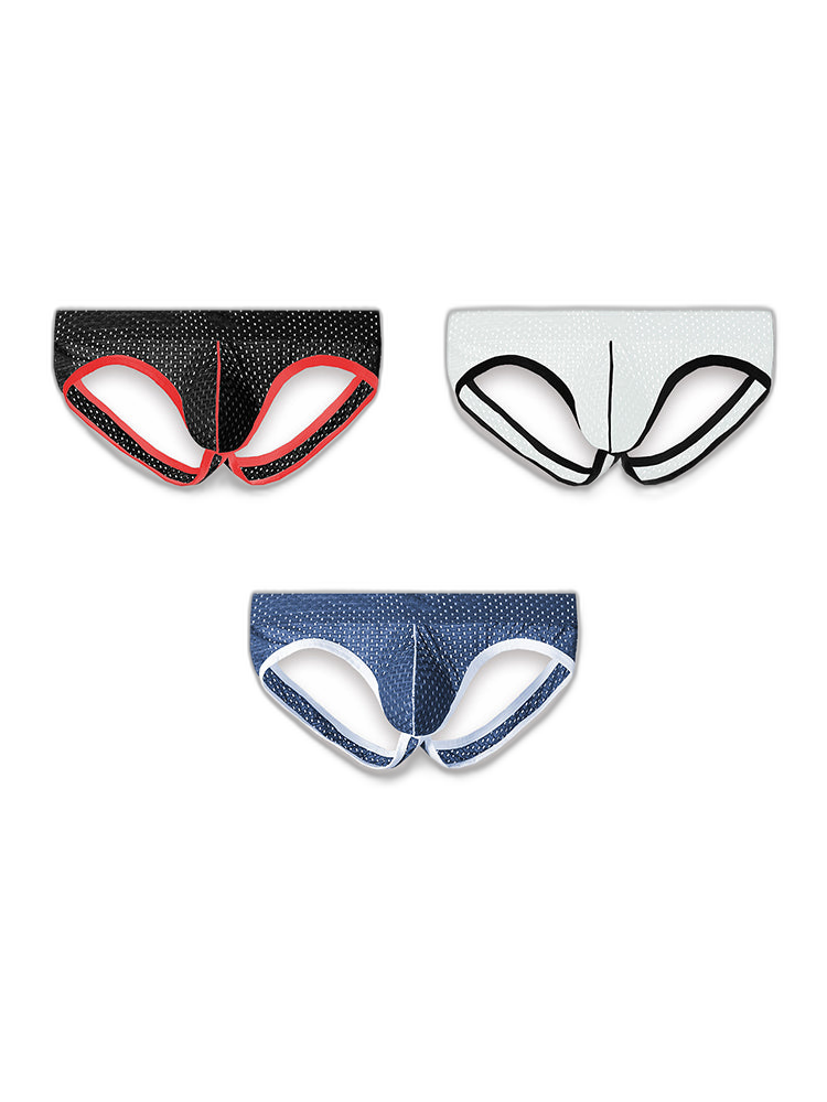 3 Pack Men's Breathable Mesh Ice Silk Sexy Stretch Fit Jockstrap