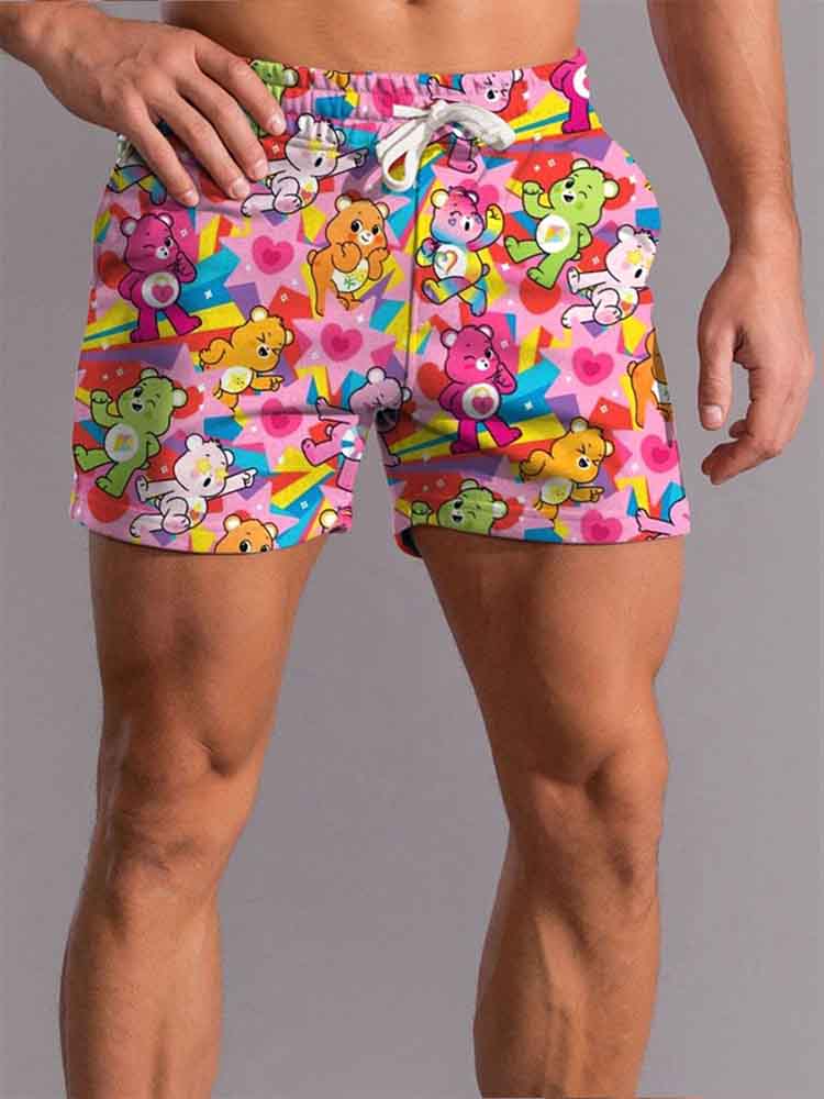 Men's LGBT Rainbow Bear Print Drawstring Shorts