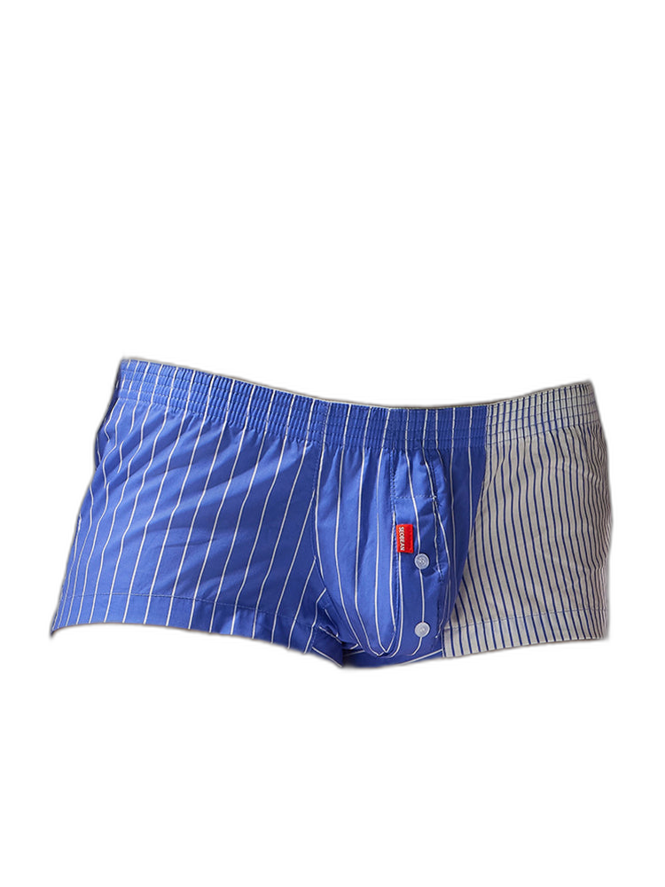 2 Pack Men's Fashionable Cotton Lounge Shorts with Stripe Patchwork
