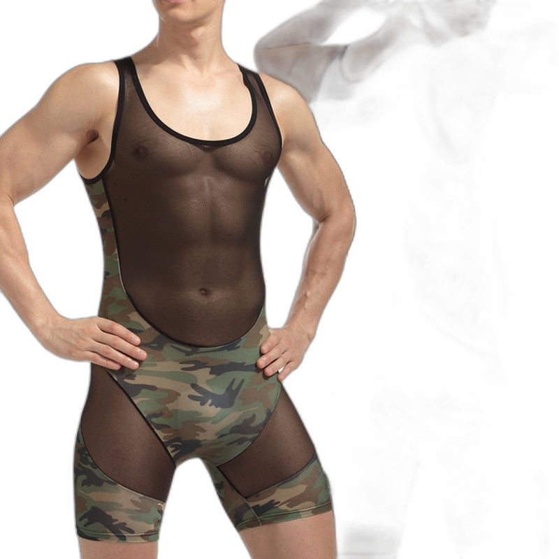Men's Camouflage Army Mesh Bodysuit