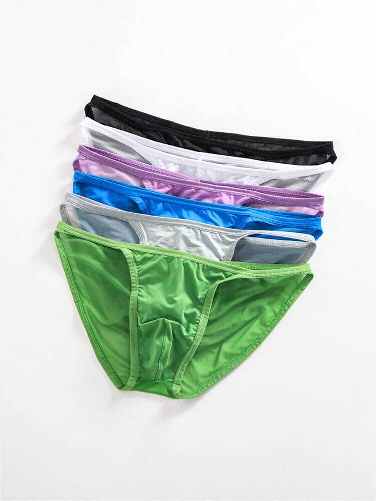 Men's Sexy High-Cut Mesh Solid Color Thin Briefs