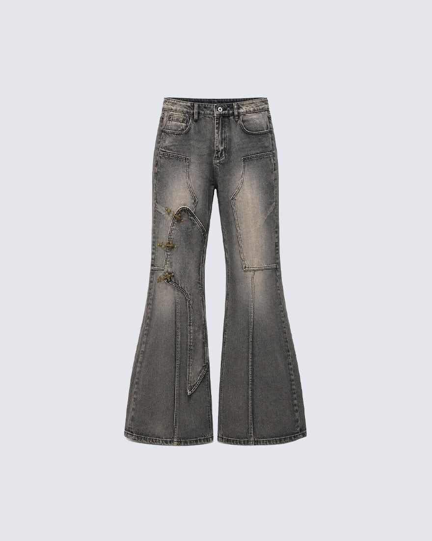KIIKIO High Street Asymmetric Flared Slim Fit Jeans