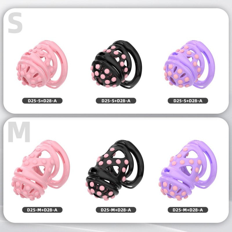 Silicone Soft Nail Chastity Cage | Male Chastity Device with Airport-Security Plastic Lock – 3 Wearing Methods, Pink/Black/Purple, S/M Sizes
