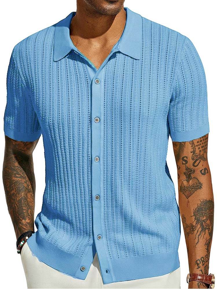 Men's Lapel Solid Color Short Sleeve Knit Shirt