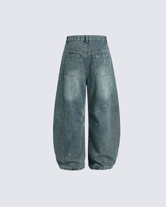 Graffiti Print Elastic Cuff Baggy Jeans