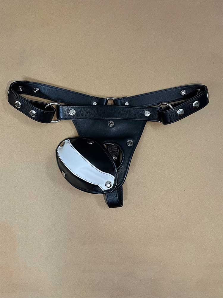 Men's Color-Block Detachable Crotch Guard Cowhide Thong