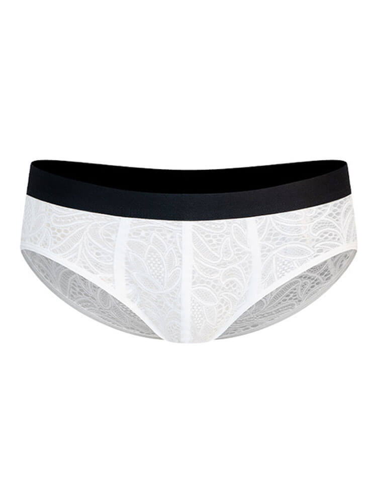 Men's Sexy Lace Cashew Pattern Cutout Briefs