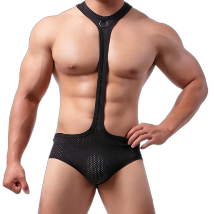 Black Breathable Mesh Gay Bodysuit