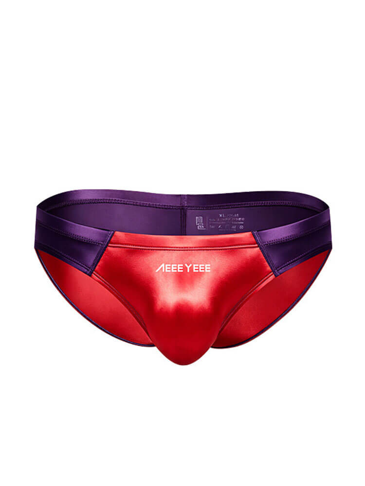 Men's Sexy Low-Rise Satin Colorblock Briefs