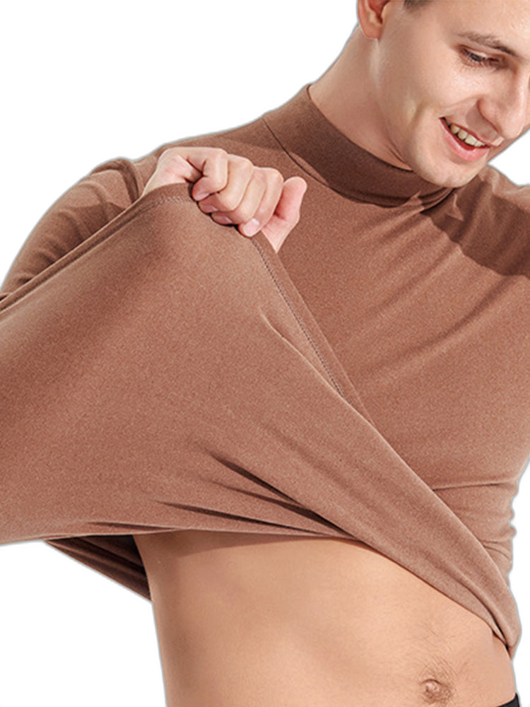 Mid-neck Men's Fleece Warm Bottoming Top T-shirt