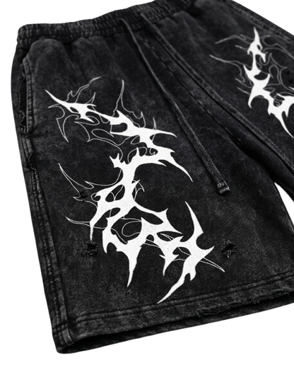 Tribal Graphic Black Denim Shorts
