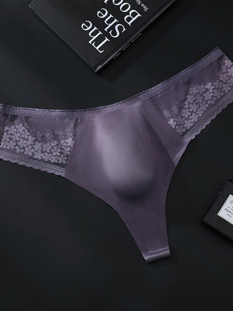 Men's Seamless Lace U-Convex High Elastic Thong