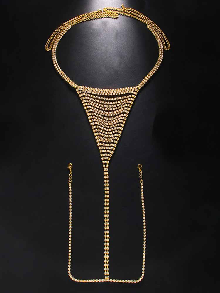 Fashion Rhinestone Metal Chain Thong