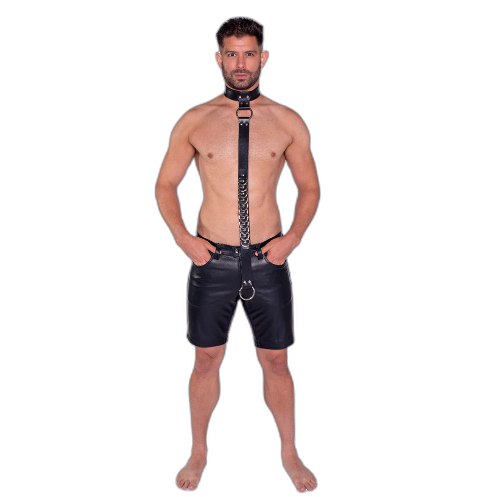 Prowler RED Leather Collar With Strap Black