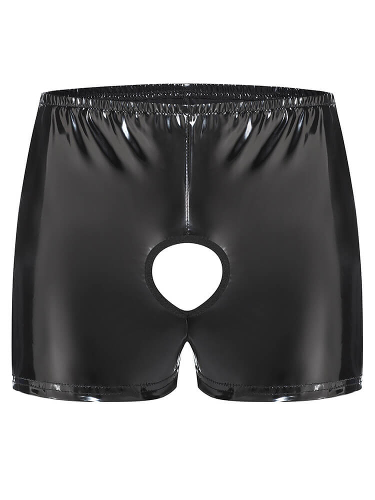 Men's Sexy Shiny Leather Crotchless Boxer Briefs