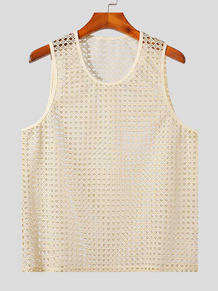 Men's Sexy Mesh Cutout Solid Color Sports Vest