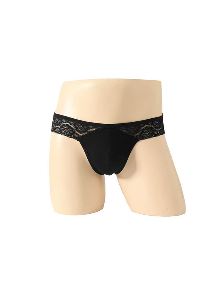 Men's Sexy Lace Trim Buttock Cutout Thong