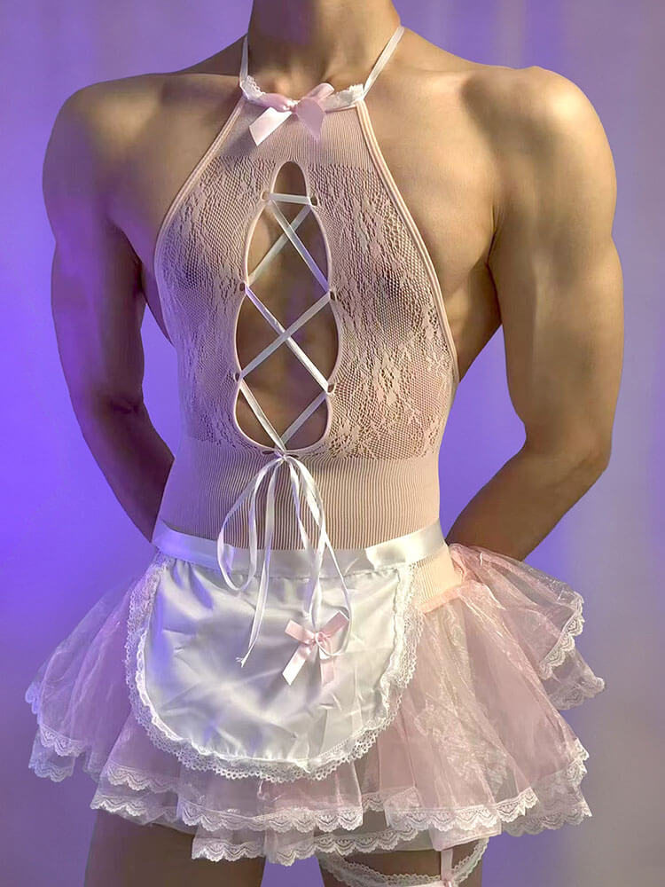 Men's Pink Sheer Manservant Uniform Set