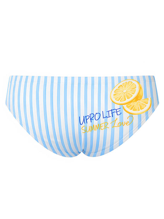 Men's Lemon Print Vertical-Stripe Swim Briefs