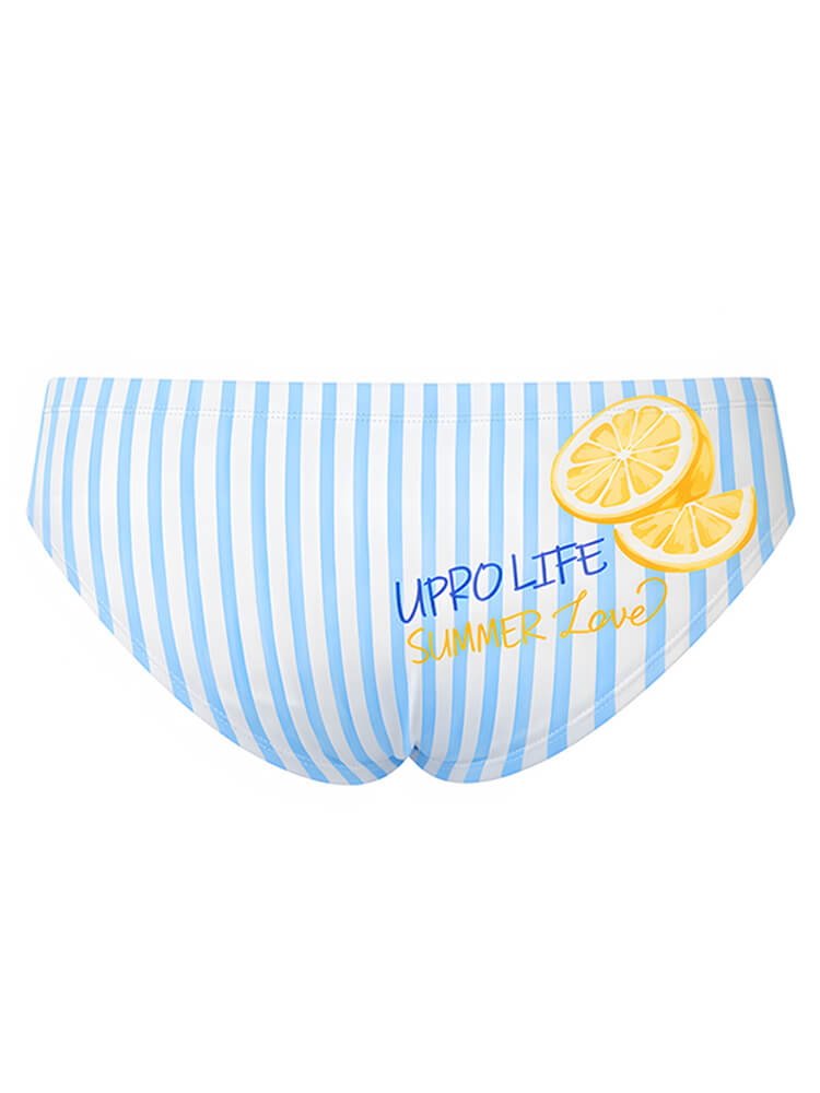 Men's Lemon Print Vertical-Stripe Swim Briefs