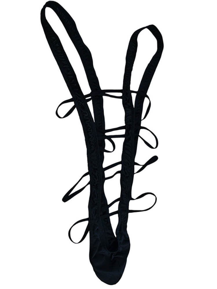 Men's Sexy Black Hollow Strap Tights Bodysuit