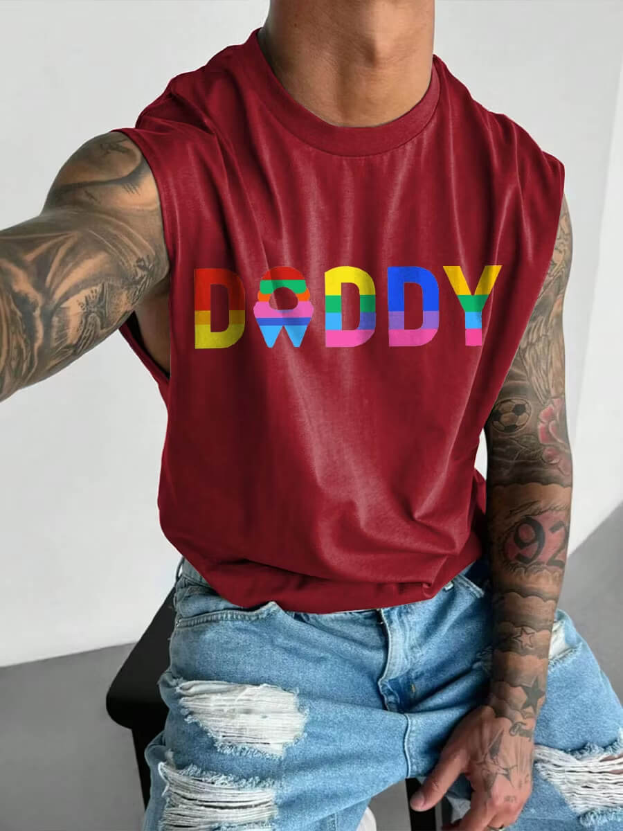 Men's Daddy Rainbow Pride LGBT Print Wide Shoulder Vest