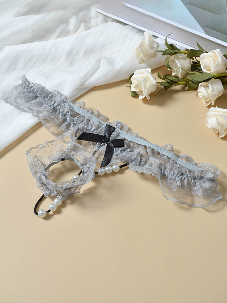 Men's Sexy Lace Trim Pearl Low-Rise Thong