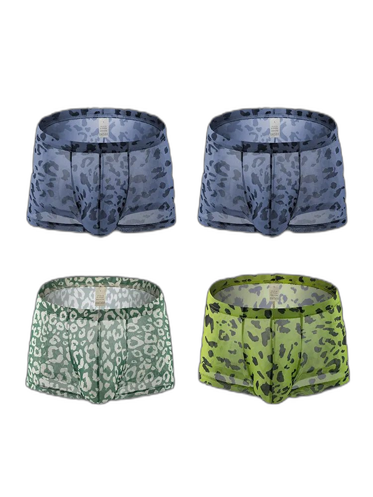 4 Pack Leopard Print See-through Mesh Trunks