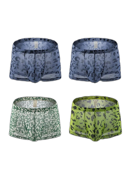 4 Pack Leopard Print See-through Mesh Trunks
