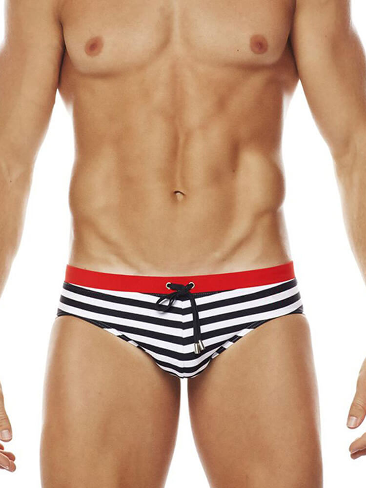Men's Striped Two-Tone Swim Briefs