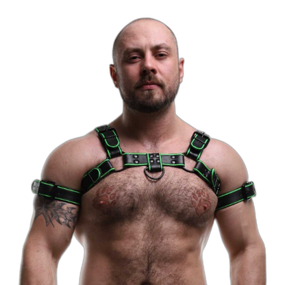 ruff GEAR Leather Bulldog Reflector Harness Black Neon Green