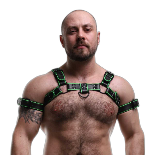 ruff GEAR Leather Bulldog Reflector Harness Black Neon Green