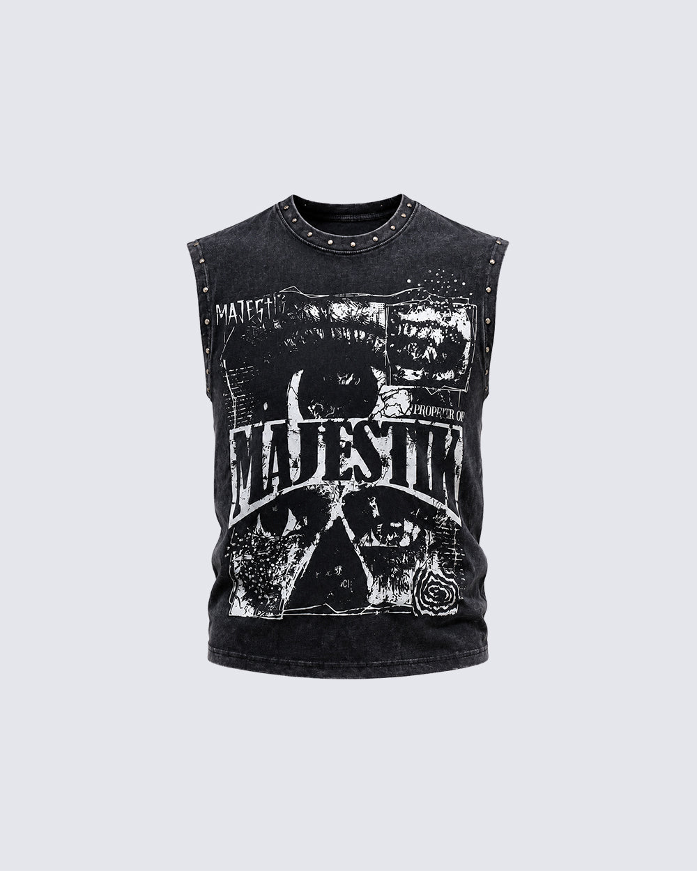 Grunge Studded Washed New Graphic Sleeveless Tank Top