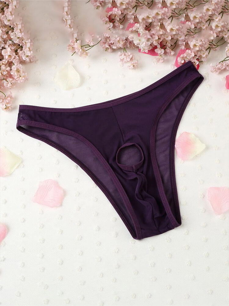 Men's Sexy Mesh Front Cutout Solid Color Briefs