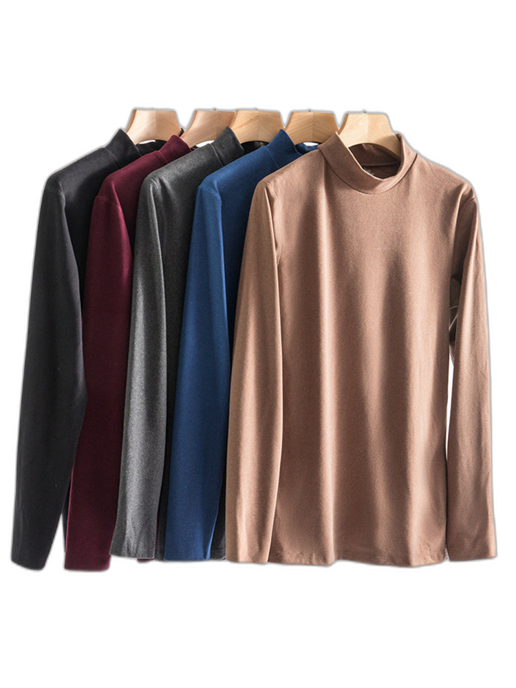 Mid-neck Men's Fleece Warm Bottoming Top T-shirt